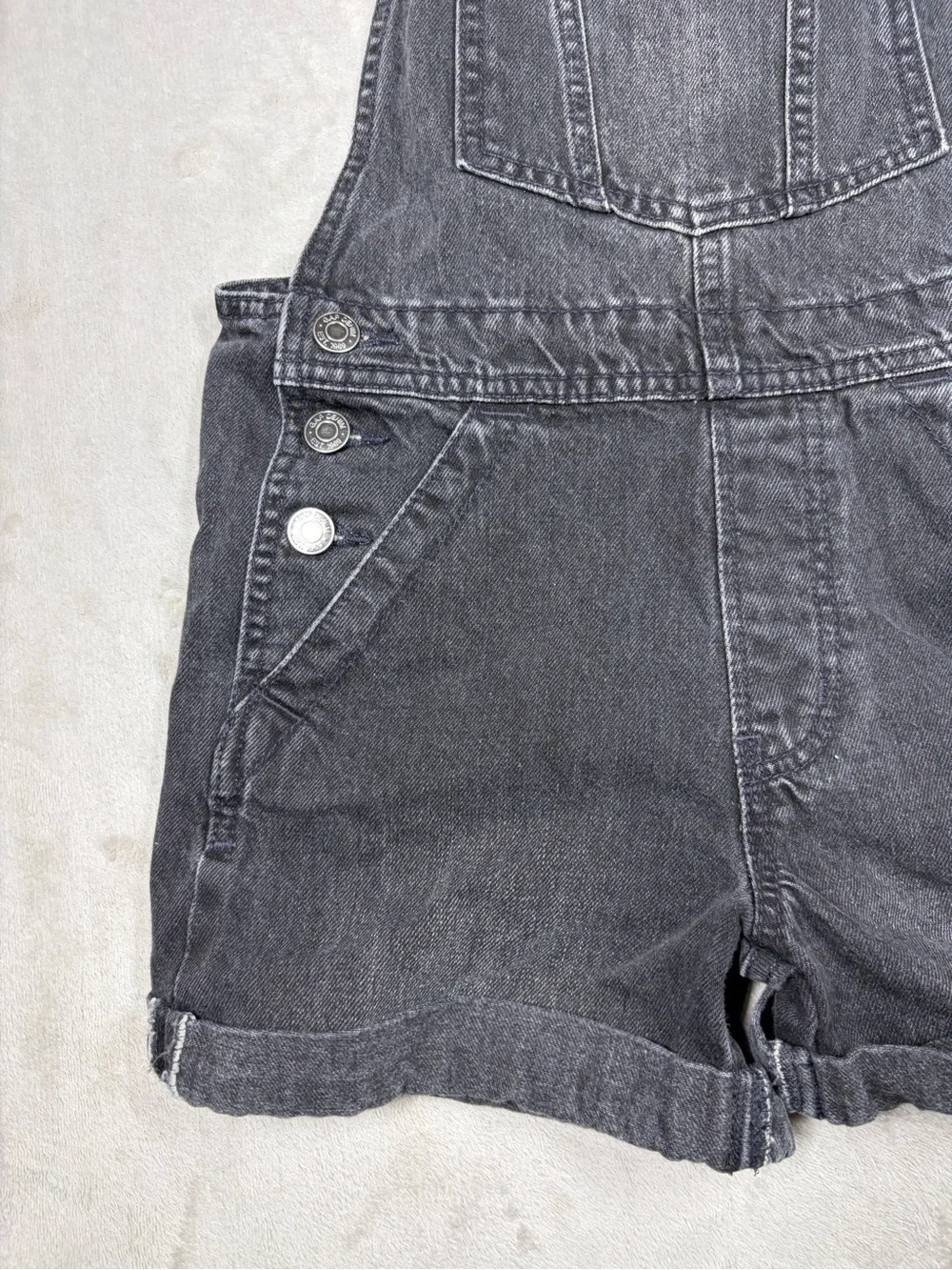 Gap Teen 100% Cotton Faded Black Shortalls Overall Shorts Size Large